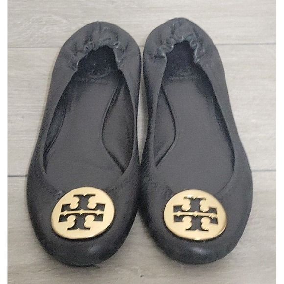 Tory Burch Minnie Ballet Flat Black Gold Size 7.5 M - Picture 4 of 13